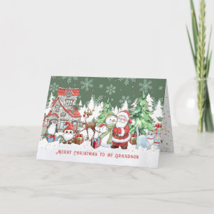 Carte Grandson Christmas Père Noël Snowman Rudolph