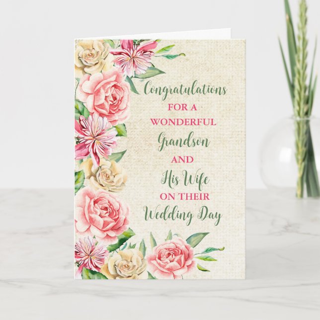 Carte Grandson et sa femme Mariage Day Félicitations (Devant)