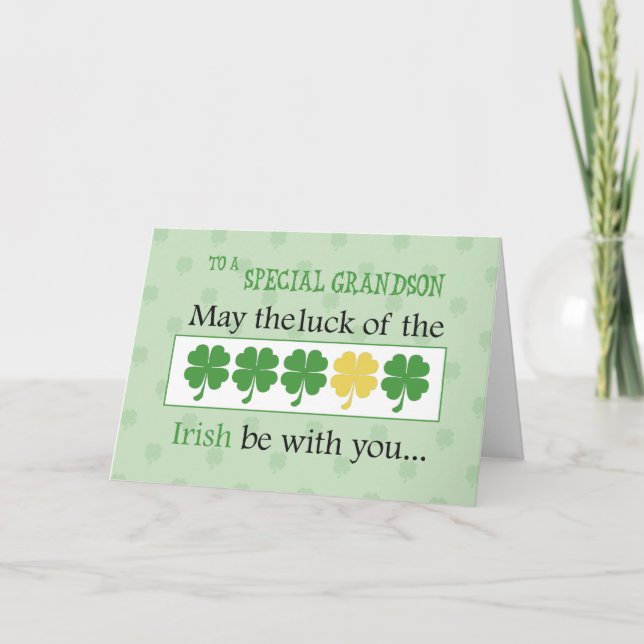 Carte Grandson, la chance de la St. Patrick's Day Clov (Devant)
