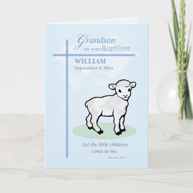 Carte Grandson Nom personnalisé et Date Baptême Agneau b (Devant)
