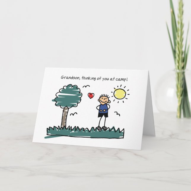 Carte Grandson Pensez à vous au Camp d'été Stick Figu (Devant)