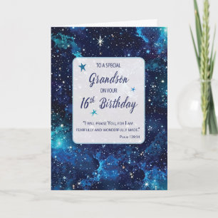 Carte Grandson Religieux 16e Anniversaire Etoiles en Gal