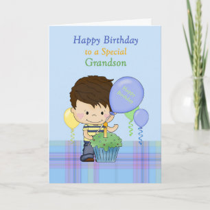 Carte Grandson Special Joyeux Birthday Boy avec Cupcake