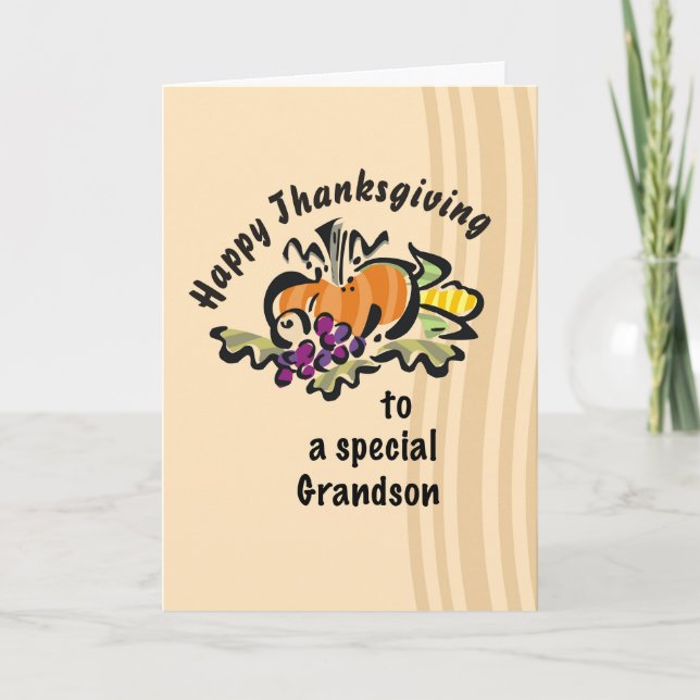Carte Grandson Thanksgiving avec l'illustration Citrouil (Devant)