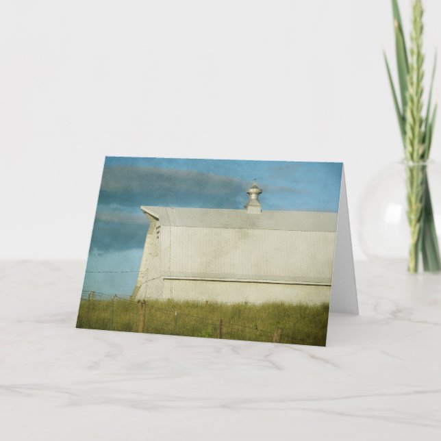 Carte Grange blanche et oiseaux sur une clôture (Devant)