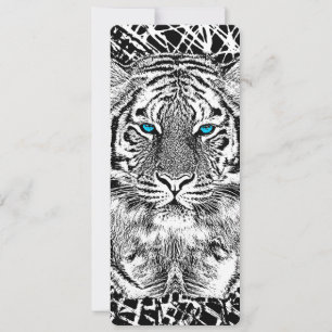 Carte Graphique de tigre noir et blanc aux yeux bleus