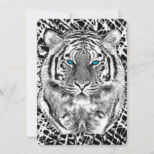 Carte Graphique de tigre noir et blanc aux yeux bleus