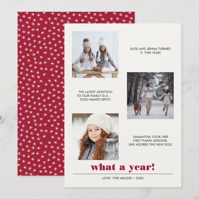 Carte Graphique minimal | Année en revue 3 photo collage (Devant / Derrière)