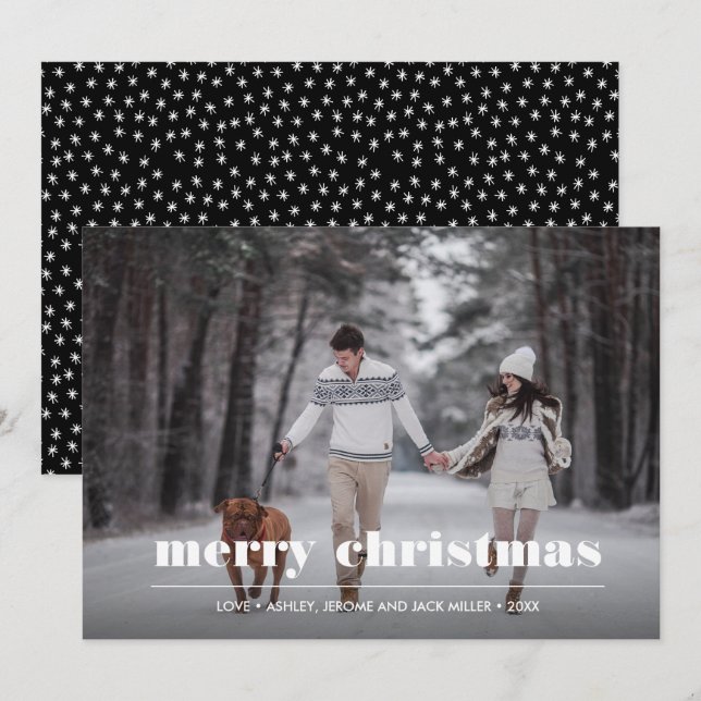 Carte Graphique minimal | Black Christmas Photo (Devant / Derrière)