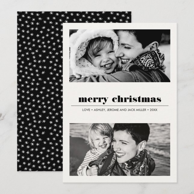 Carte Graphique minimal | Black Merry Christmas 2 Photo (Devant / Derrière)