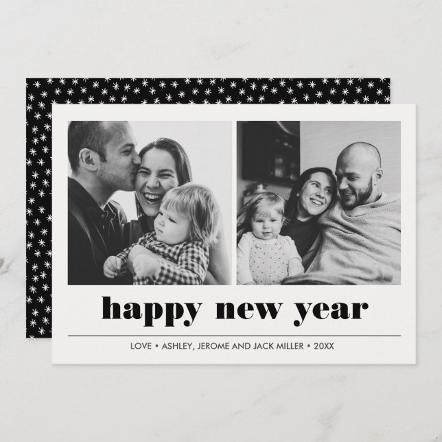 Carte Graphique minimal | Bonne année collage 2 photo (Devant / Derrière)