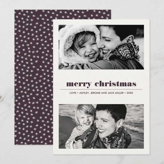 Carte Graphique minimal | Burgundy Joyeux Noël 2 Photo (Devant / Derrière)
