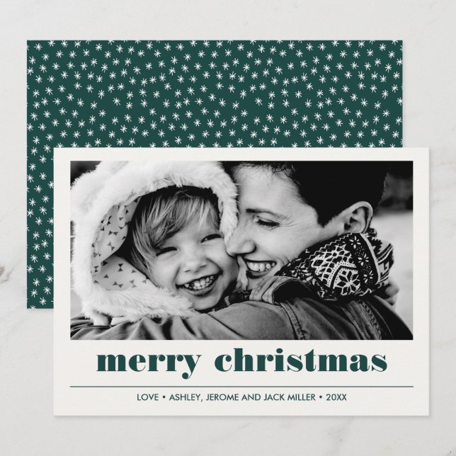 Carte Graphique minimal | Green Merry Christmas Photo (Devant / Derrière)