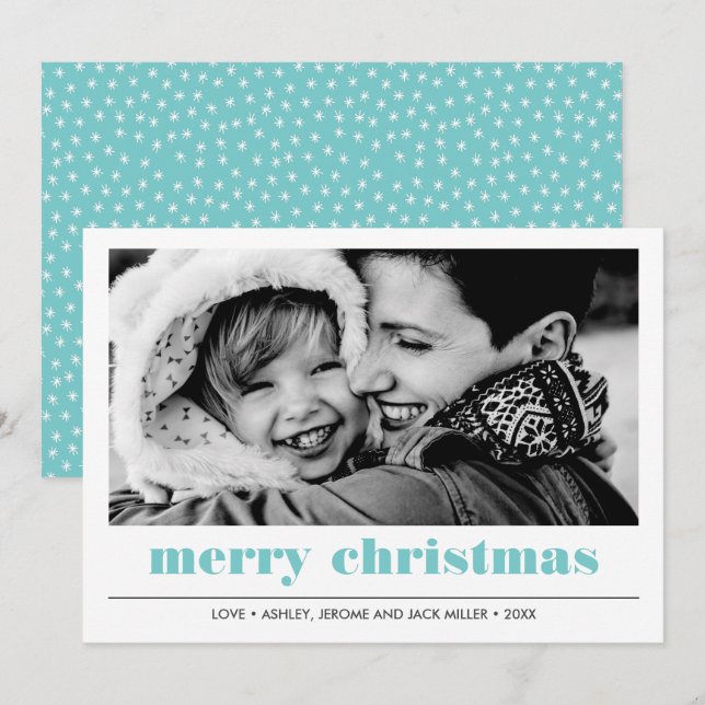 Carte Graphique minimal | Photo de Noël Aqua Merry (Devant / Derrière)