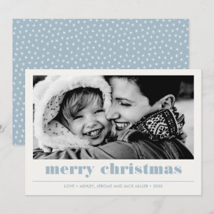 Carte Graphique minimal Photo de Noël Joyeux bleu clai