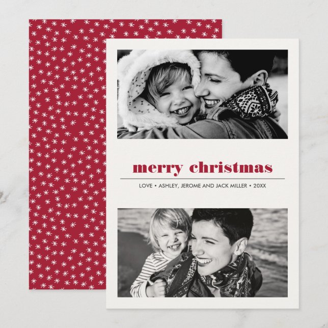 Carte Graphique minimal | RED Joyeux Noël 2 photo (Devant / Derrière)
