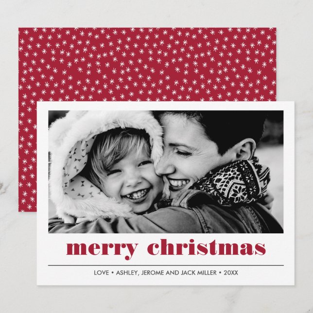 Carte Graphique minimal | Red Merry Christmas Photo (Devant / Derrière)
