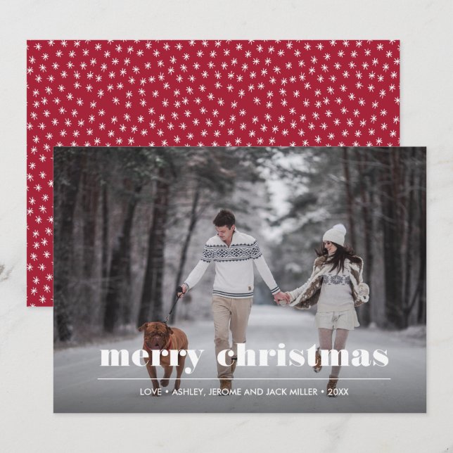 Carte Graphique minimal | Ruby Red Christmas Photo (Devant / Derrière)