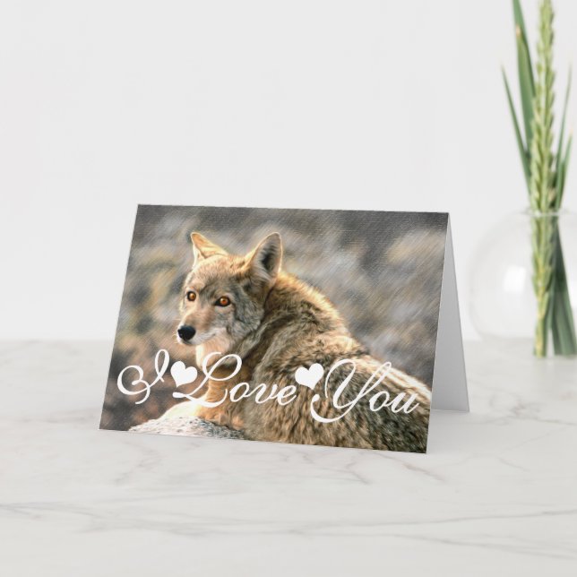 Carte Graphisme de Loup sous la Pluie Image Je T'Aime (Devant)