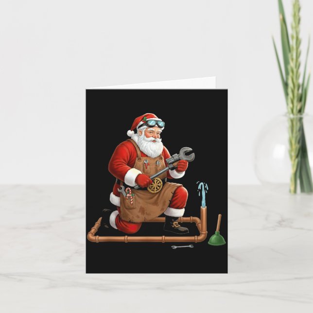 Carte Graphisme de Noël de Père Noël Plombier Drôle  (Devant)