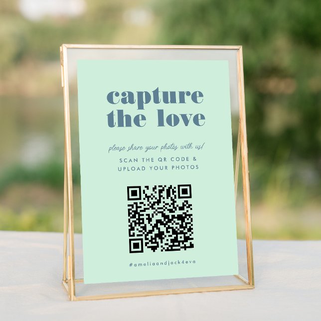 Carte Gras bleu Capturez le Mariage Love QR Code (Bold Blue Capture the Love QR Code Wedding Share Your Photo Hashtag Sign)