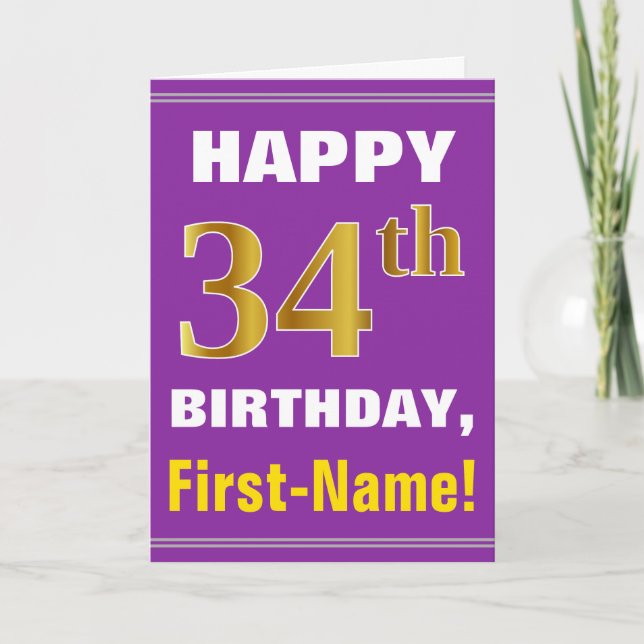 Carte Gras, pourpre, Faux Gold 34e anniversaire avec car (Devant)
