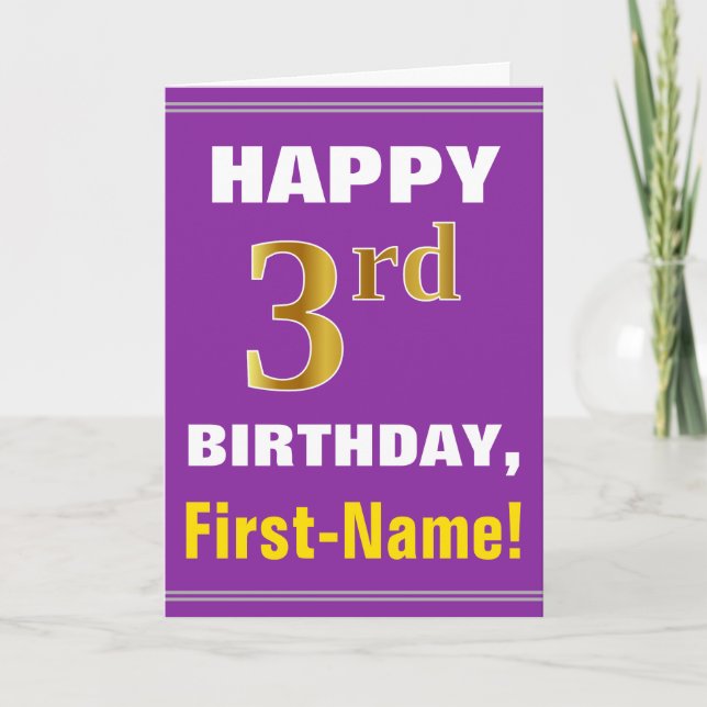 Carte Gras, pourpre, Faux Gold 3e anniversaire avec cart (Devant)