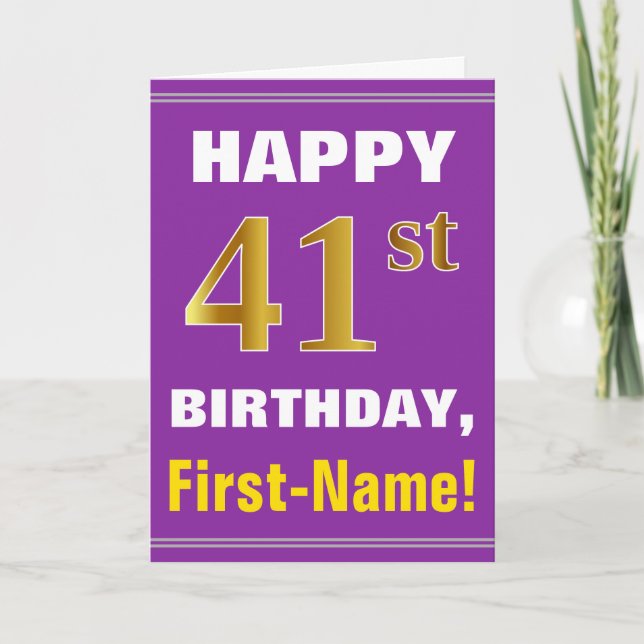 Carte Gras, pourpre, Faux Gold 41e anniversaire avec car (Devant)