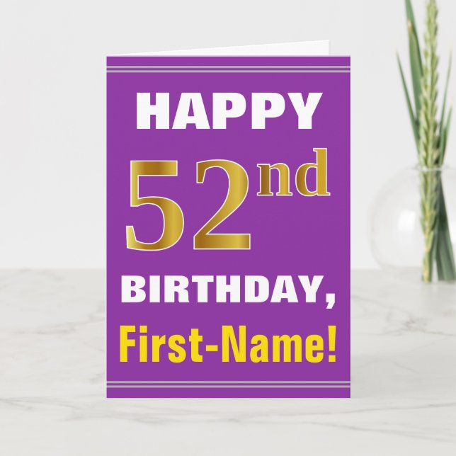 Carte Gras, pourpre, Faux Gold 52e anniversaire avec car (Devant)