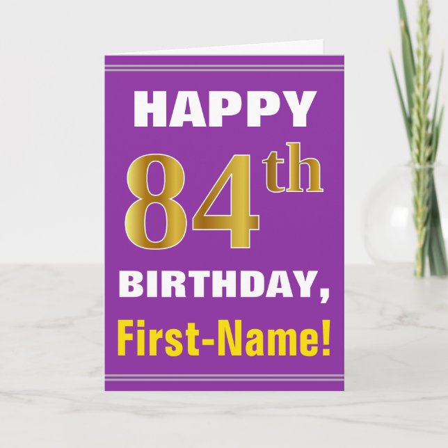 Carte Gras, pourpre, Faux Gold 84e anniversaire avec car (Devant)