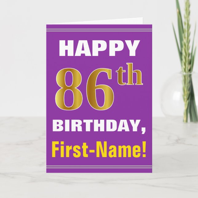 Carte Gras, pourpre, Faux Gold 86e anniversaire avec car (Devant)