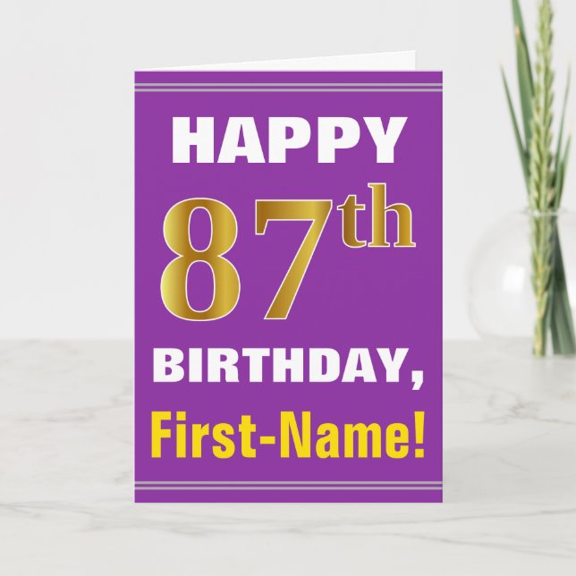 Carte Gras, pourpre, Faux Gold 87e anniversaire avec car (Devant)