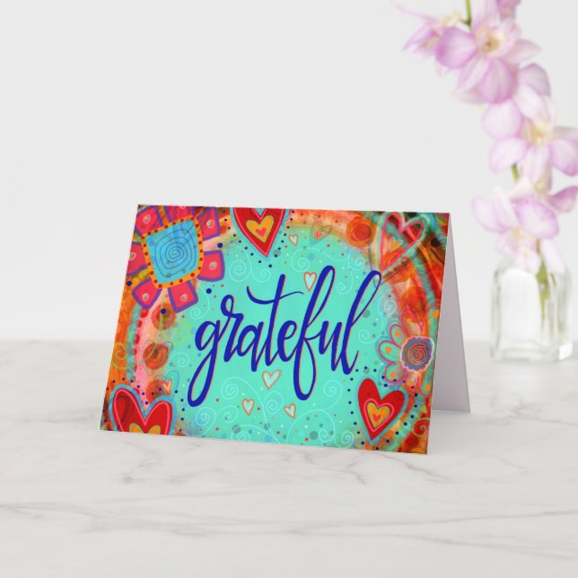 Carte Grateful Pretty Inspirational Hearts Floral Fun (Orchidée)