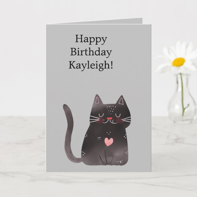 Carte Gray Black Rose Coeur Chat anniversaire (Petite plante)