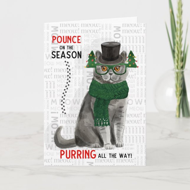 Carte Gray British Shorthair Chat drôle Noël (Devant)