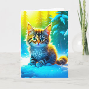 Carte Gray Christmas Kitten Blessures de vacances