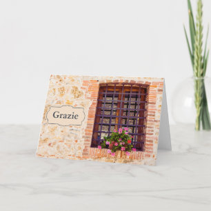 Carte Grazie Merci Italien Italie Fleur Fenêtre en Brick
