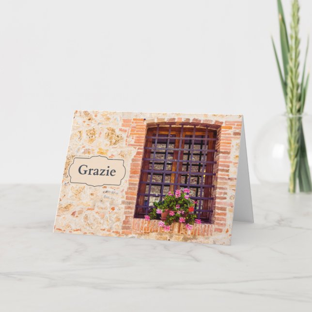 Carte Grazie Merci Italien Italie Fleur Fenêtre en Brick (Devant)