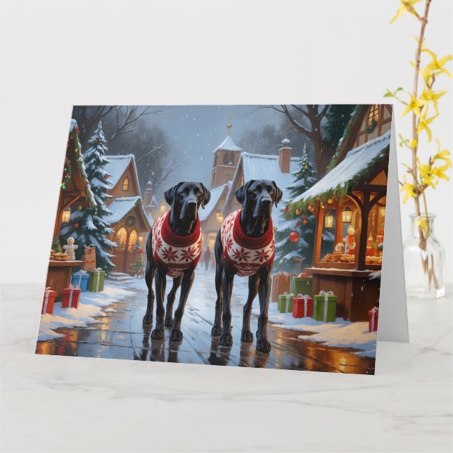 Carte Great Dane Dogs Noël Fête de neige (Fleur jaune)