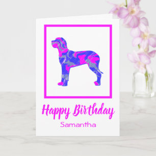 Carte Great Dane Hot rose Silhouette Chien drôle Anniver