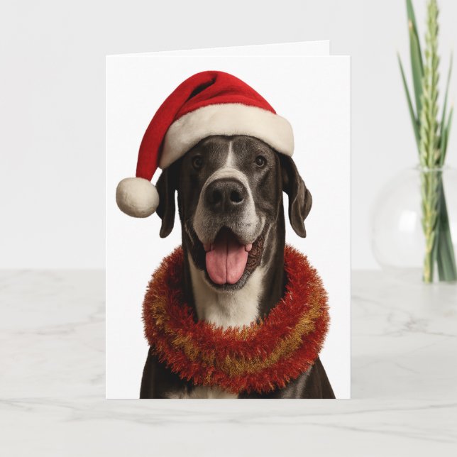 Carte Great Dane in a Santa hat Christmas card (Devant)