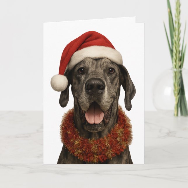 Carte Great Dane in a Santa hat Christmas card (Devant)