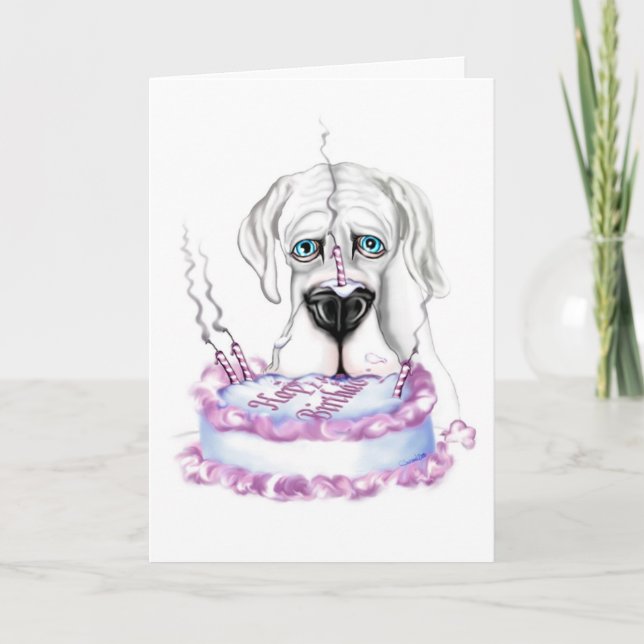 Carte Great Dane White UC gâteau d'anniversaire (Devant)