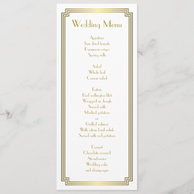Carte Great Gatsby Art Déco Menu Mariage blanc (Devant)