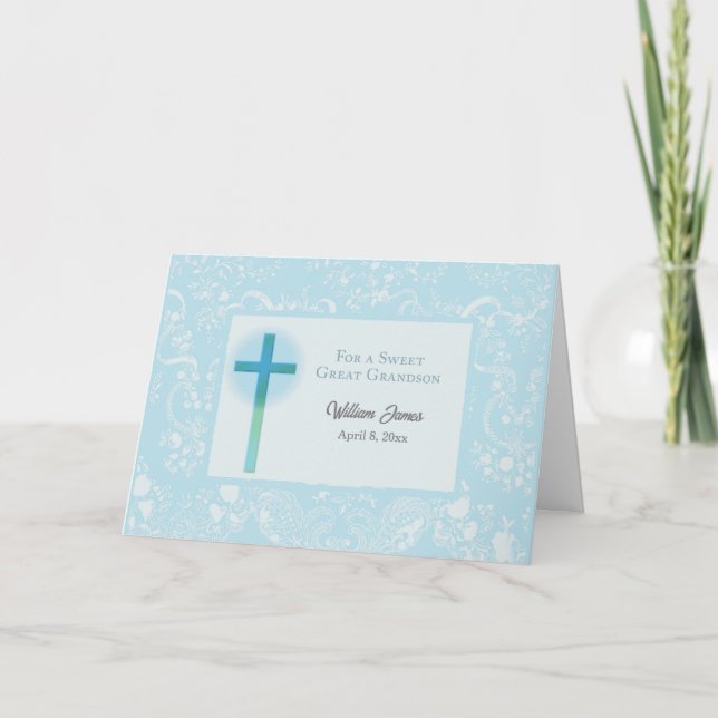 Carte Great Grand-fils Christening Félicitations Bleu (Devant)