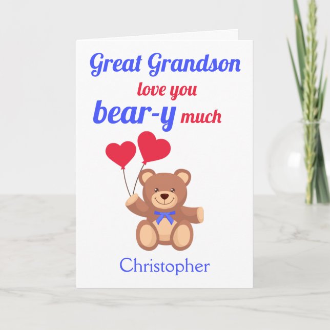 Carte Great Grand-fils Valentines Day Love you Bear-y Be (Devant)