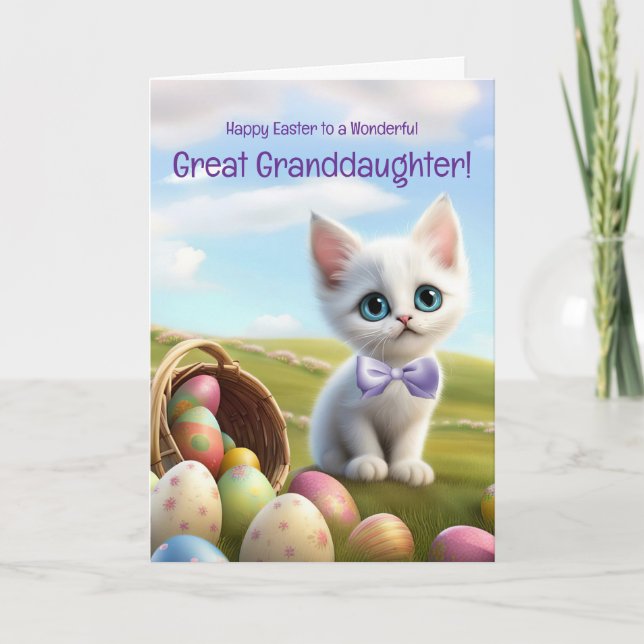 Carte Great Granddaughter Cute Easter with Kitten  (Devant)