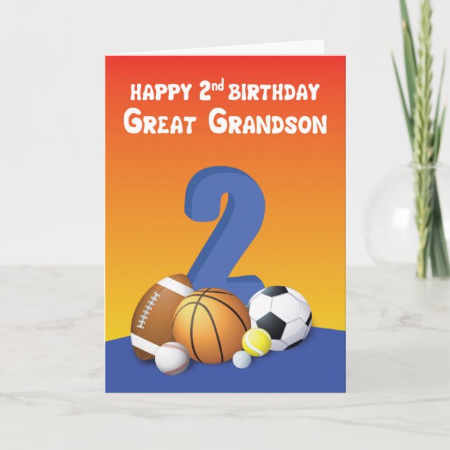 Carte Great Grandson 2e anniversaire Sports Balls (Devant)