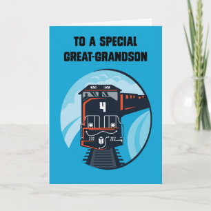 Carte Great Grandson 4e anniversaire Train bleu