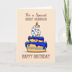 Carte Great Grandson 6e anniversaire, 6 sur Sweet Blue C